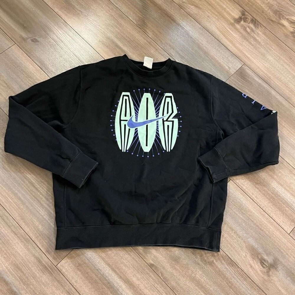 Nike Air Crewneck Sweatshirt Mens‎ Medium Black Graphic Pullover Swoosh Logo